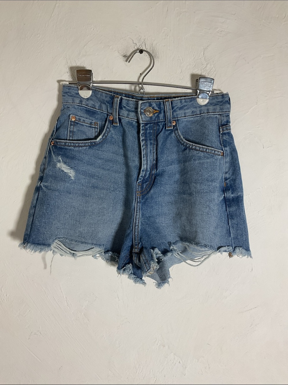 Primark High Waist Distressed Cutoff Denim Shorts Size 4 Light Wash